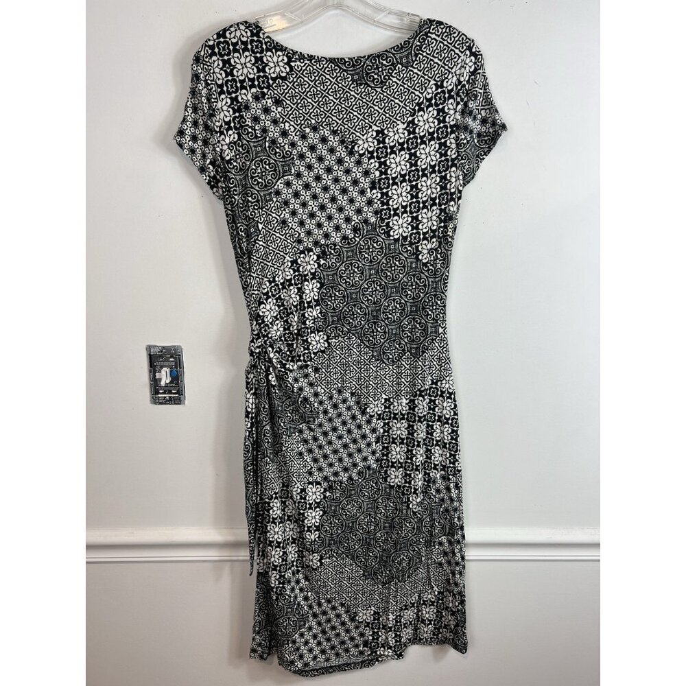 Lafayette 148 New York Faux Wrap Stretchy Black & White Abstract Dress Medium - Picture 2 of 8